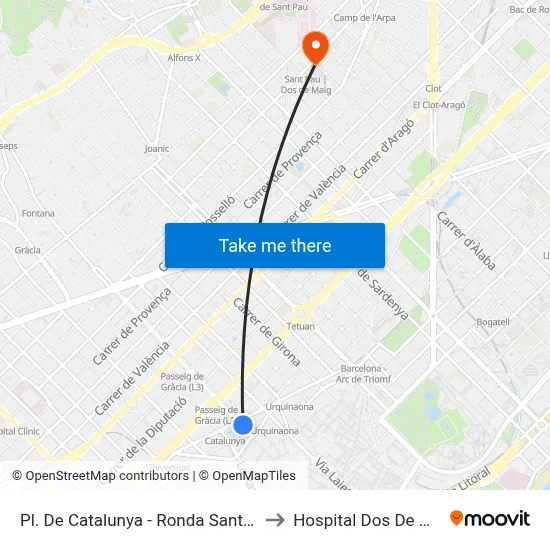 Pl. De Catalunya - Ronda Sant Pere to Hospital Dos De Maig map