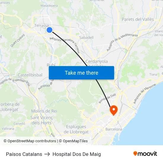 Paísos Catalans to Hospital Dos De Maig map