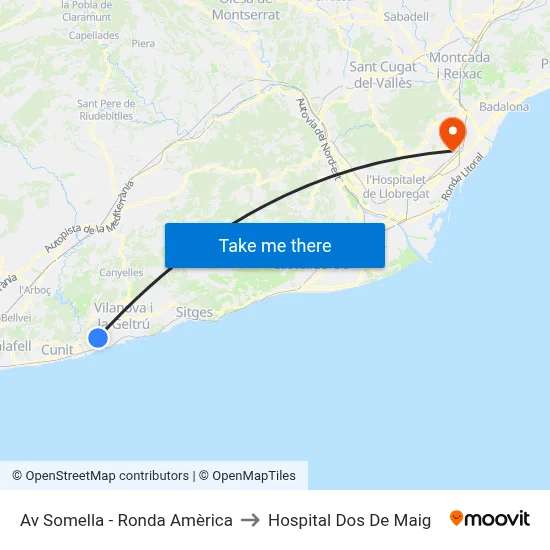 Av Somella - Ronda Amèrica to Hospital Dos De Maig map