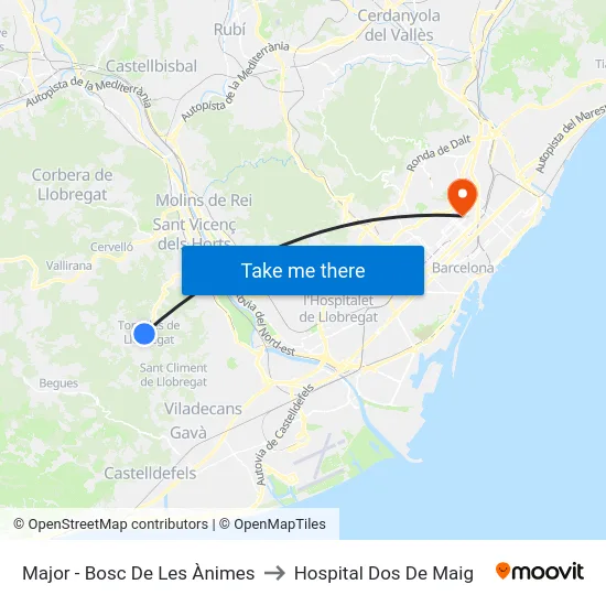Major - Bosc De Les Ànimes to Hospital Dos De Maig map