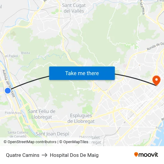 Quatre Camins to Hospital Dos De Maig map