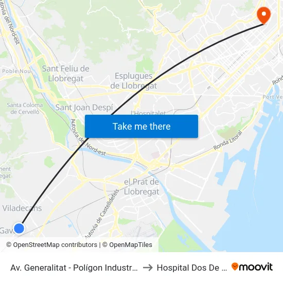 Av. Generalitat - Polígon Industrial Roca to Hospital Dos De Maig map