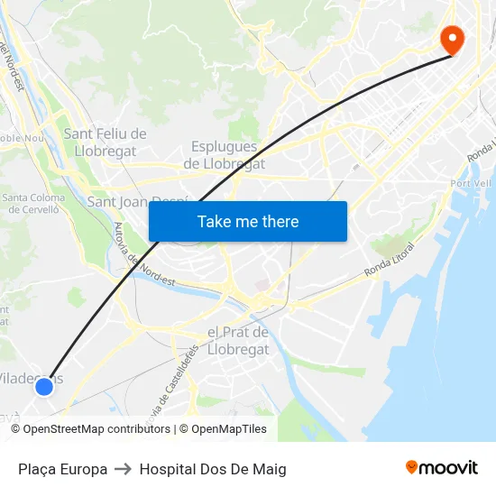 Plaça Europa to Hospital Dos De Maig map