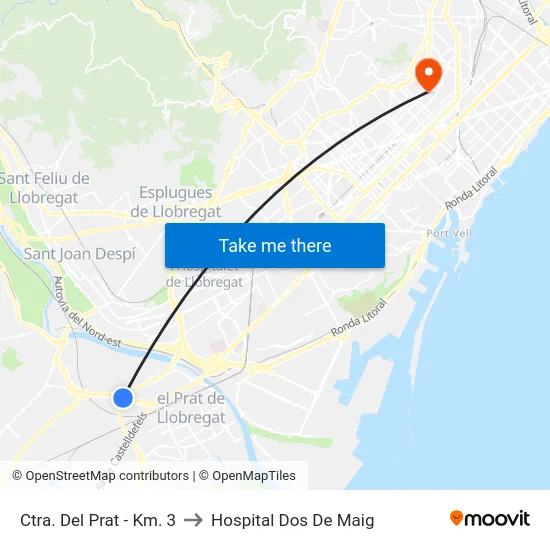 Ctra. Del Prat - Km. 3 to Hospital Dos De Maig map