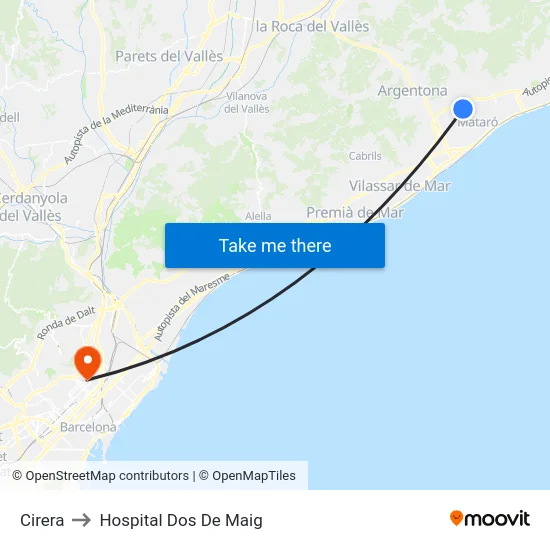 Cirera to Hospital Dos De Maig map