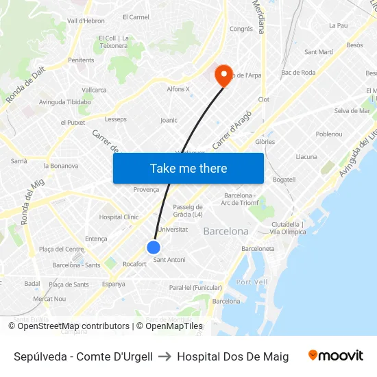 Sepúlveda - Comte D'Urgell to Hospital Dos De Maig map