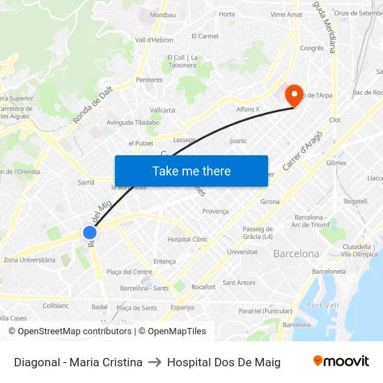 Diagonal - Maria Cristina to Hospital Dos De Maig map