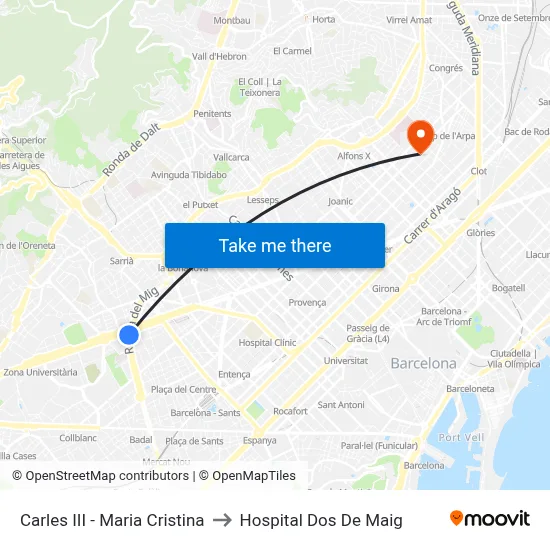 Carles III - Maria Cristina to Hospital Dos De Maig map