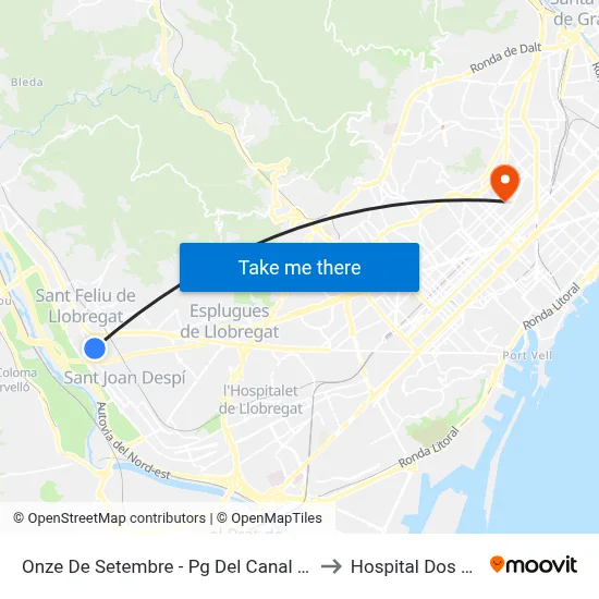 Onze De Setembre - Pg Del Canal - Final Trajecte to Hospital Dos De Maig map
