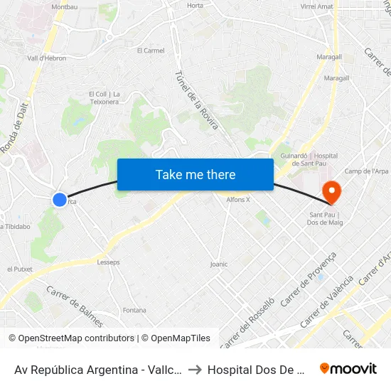 Av República Argentina - Vallcarca to Hospital Dos De Maig map