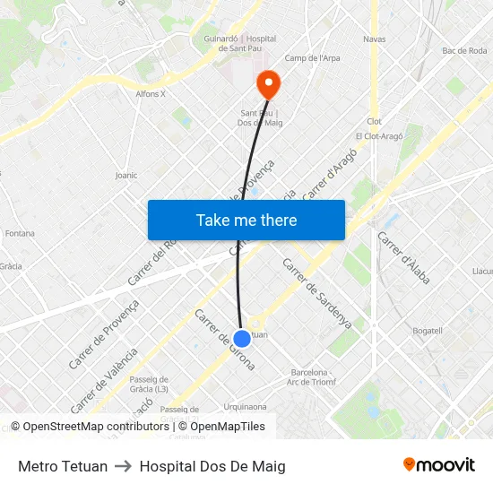 Metro Tetuan to Hospital Dos De Maig map
