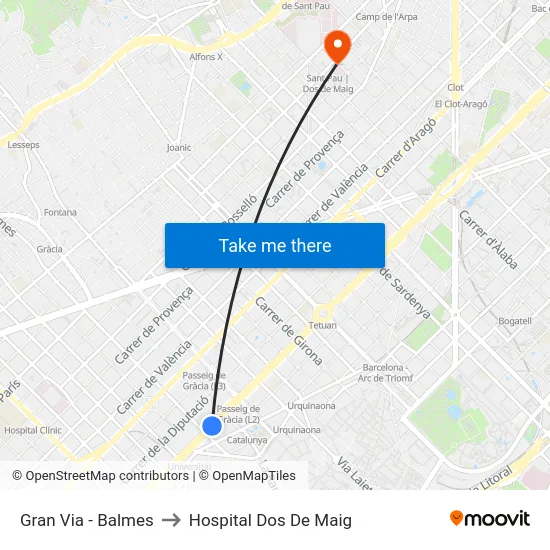 Gran Via - Balmes to Hospital Dos De Maig map