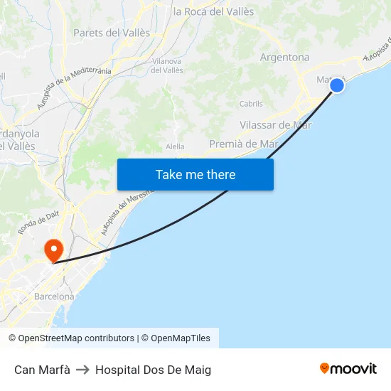 Can Marfà to Hospital Dos De Maig map
