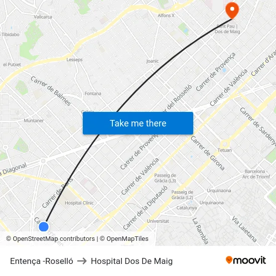 Entença -Roselló to Hospital Dos De Maig map