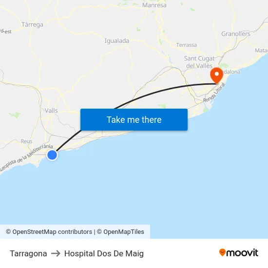 Tarragona to Hospital Dos De Maig map