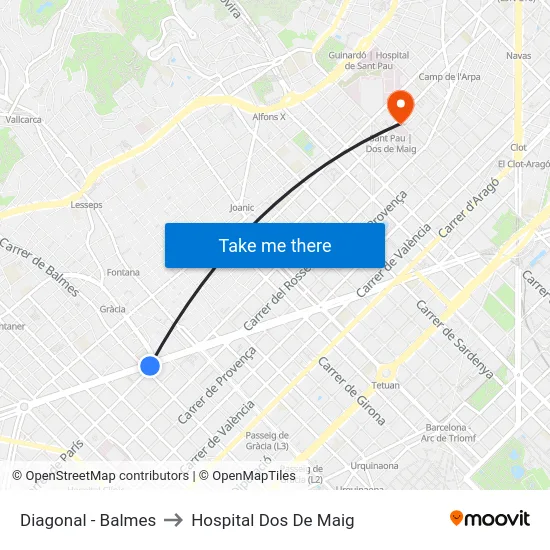 Diagonal - Balmes to Hospital Dos De Maig map