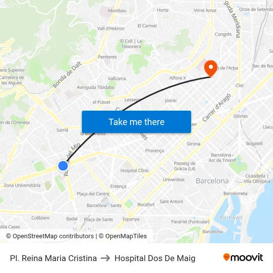 Pl. Reina Maria Cristina to Hospital Dos De Maig map