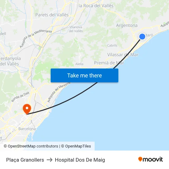 Plaça Granollers to Hospital Dos De Maig map