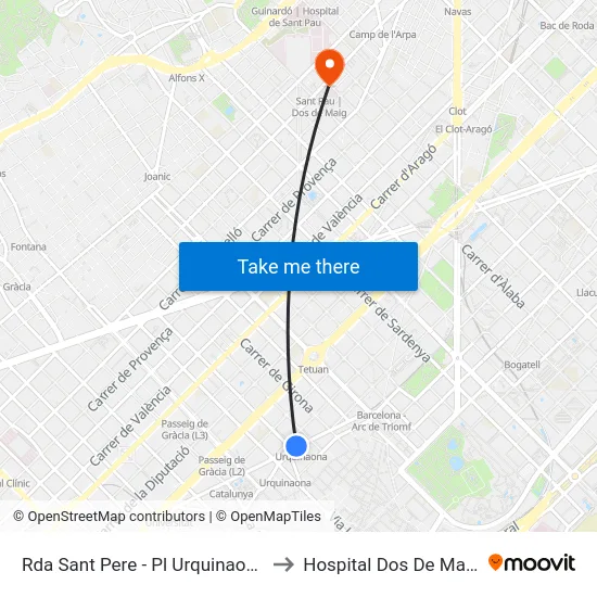 Rda Sant Pere - Pl Urquinaona to Hospital Dos De Maig map