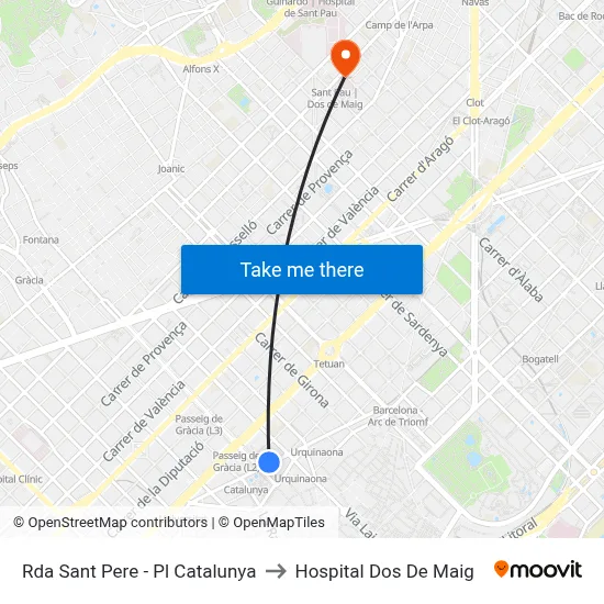Rda Sant Pere - Pl Catalunya to Hospital Dos De Maig map