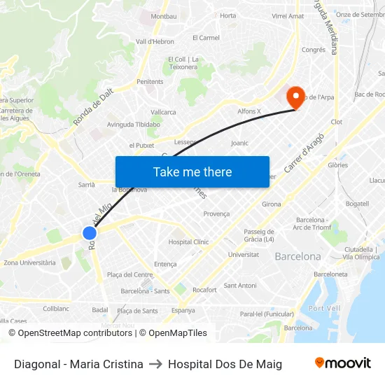 Diagonal - Maria Cristina to Hospital Dos De Maig map