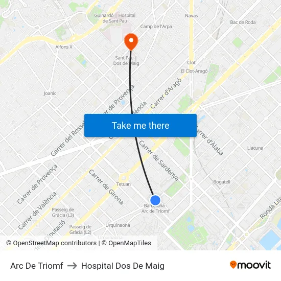 Arc De Triomf to Hospital Dos De Maig map