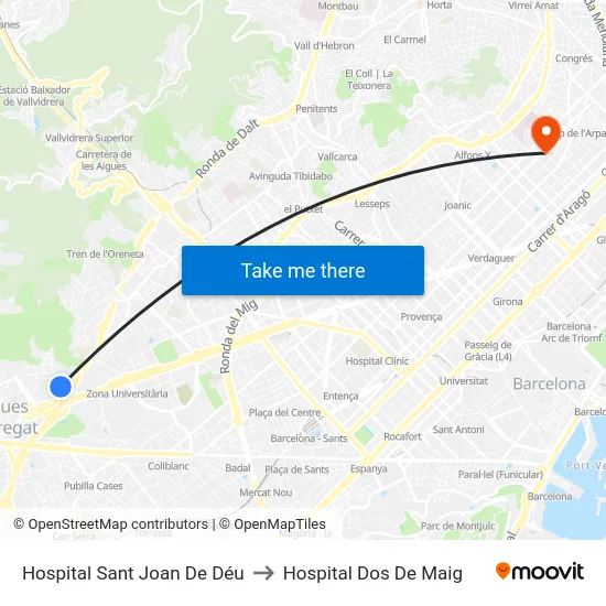 Hospital Sant Joan De Déu to Hospital Dos De Maig map