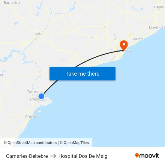 Camarles-Deltebre to Hospital Dos De Maig map