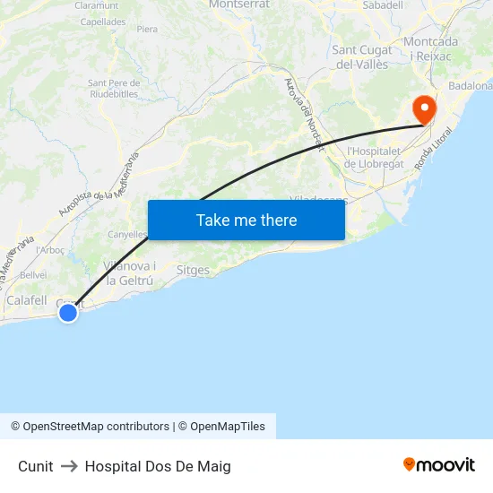 Cunit to Hospital Dos De Maig map
