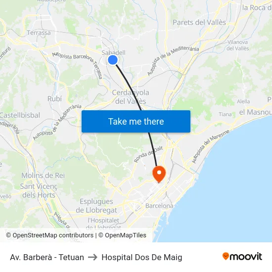 Av. Barberà - Tetuan to Hospital Dos De Maig map