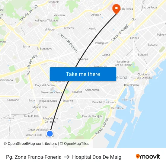 Pg. Zona Franca-Foneria to Hospital Dos De Maig map
