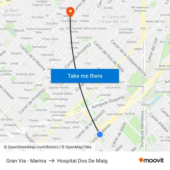 Gran Via - Marina to Hospital Dos De Maig map