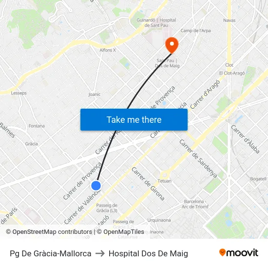 Pg De Gràcia-Mallorca to Hospital Dos De Maig map