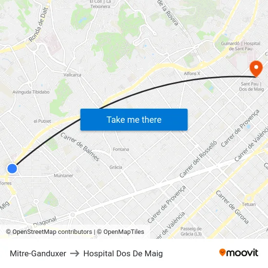 Mitre-Ganduxer to Hospital Dos De Maig map