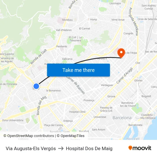 Via Augusta-Els Vergós to Hospital Dos De Maig map