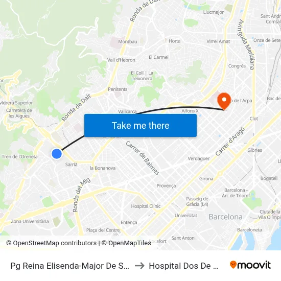 Pg Reina Elisenda-Major De Sarrià to Hospital Dos De Maig map