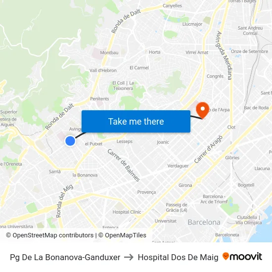 Pg De La Bonanova-Ganduxer to Hospital Dos De Maig map