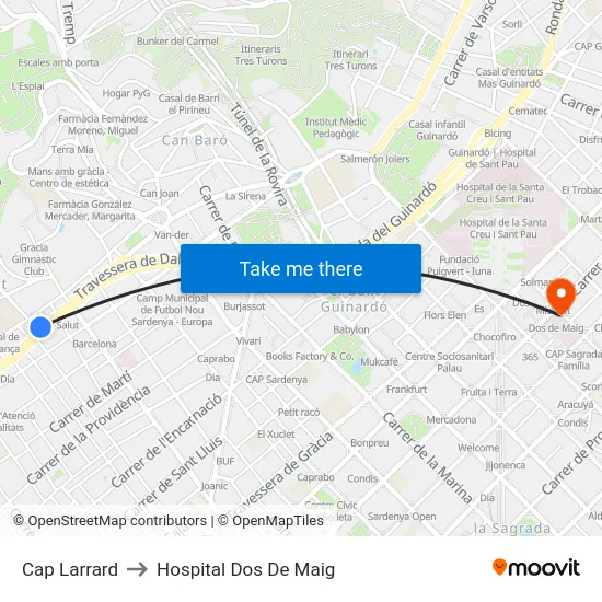 Cap Larrard to Hospital Dos De Maig map