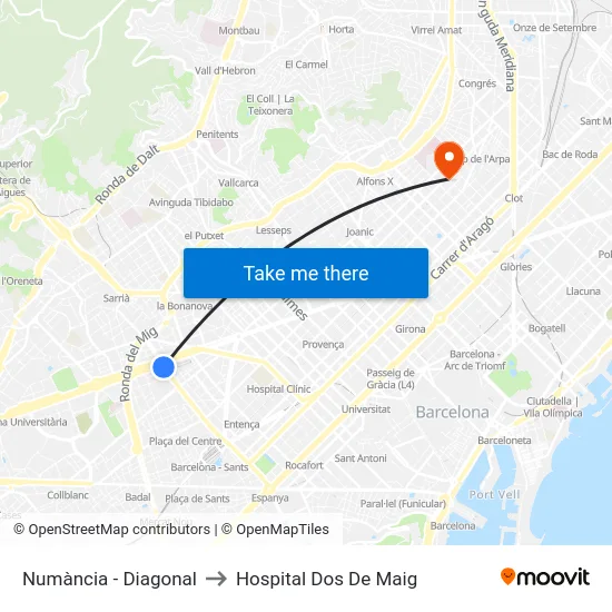 Numància - Diagonal to Hospital Dos De Maig map