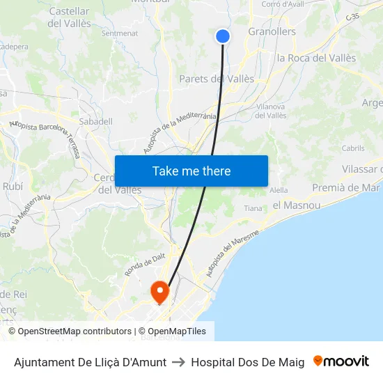 Ajuntament De Lliçà D'Amunt to Hospital Dos De Maig map