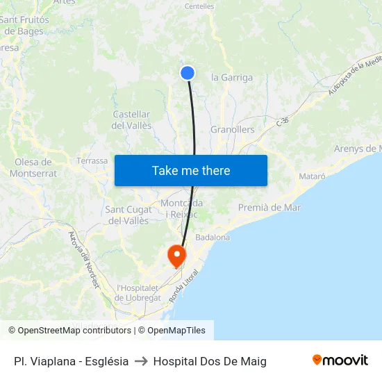 Pl. Viaplana - Església to Hospital Dos De Maig map
