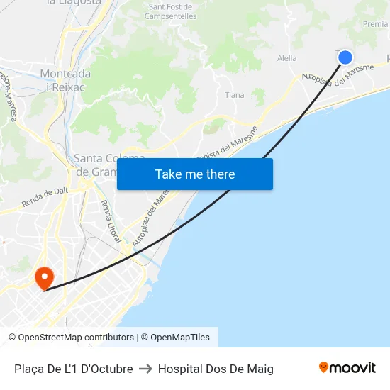 Plaça De L'1 D'Octubre to Hospital Dos De Maig map