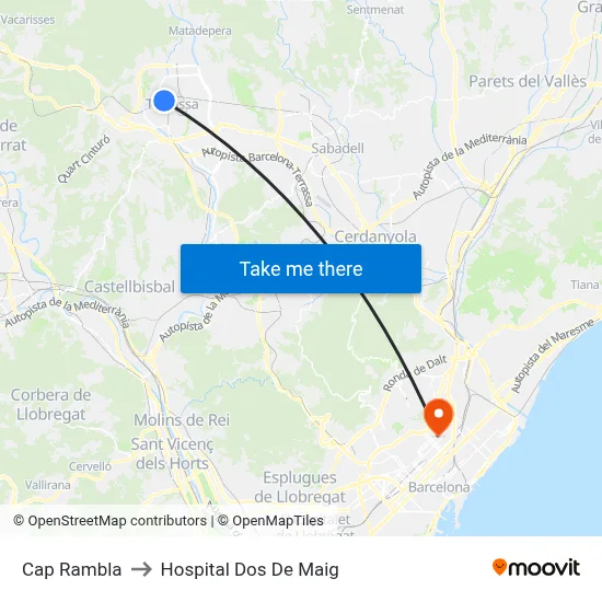 Cap Rambla to Hospital Dos De Maig map