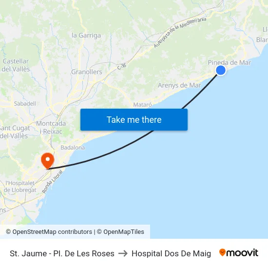 St. Jaume - Pl. De Les Roses to Hospital Dos De Maig map