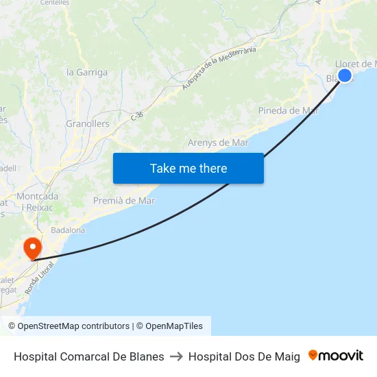 Hospital Comarcal De Blanes to Hospital Dos De Maig map