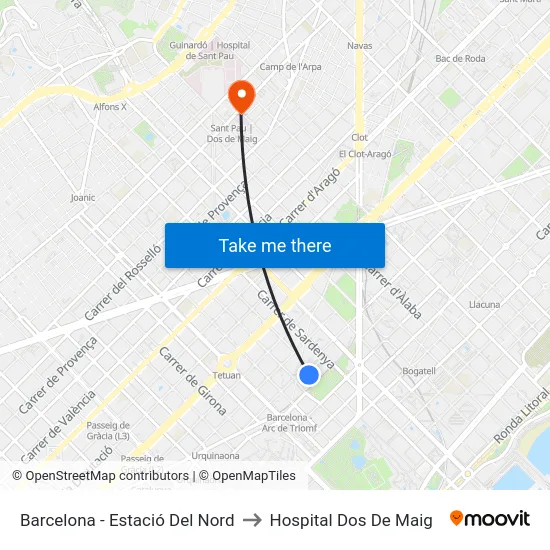 Barcelona - Estació Del Nord to Hospital Dos De Maig map