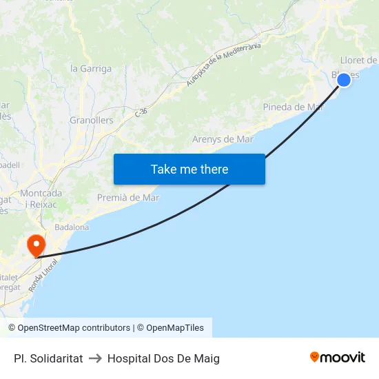 Pl. Solidaritat to Hospital Dos De Maig map