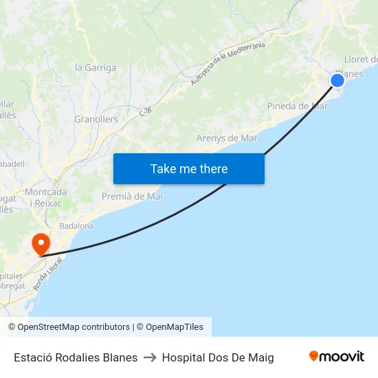 Estació Rodalies Blanes to Hospital Dos De Maig map