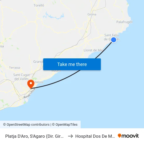 Platja D'Aro, S'Agaro (Dir. Girona) to Hospital Dos De Maig map