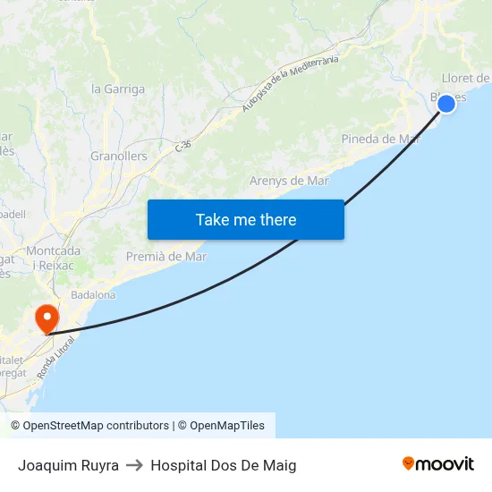 Joaquim Ruyra to Hospital Dos De Maig map